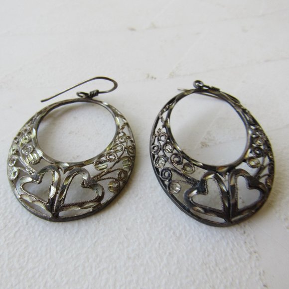 Sterling Silver Filigree Hoop Earrings - Picture 2 of 3